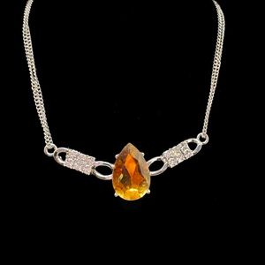 Teardrop Rhinestone Topaz necklace with White Rhinestones and Silver Double Chai